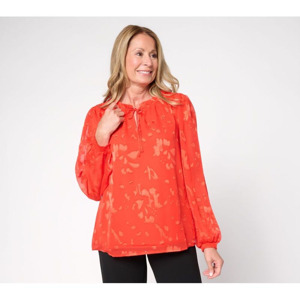 nicole by Nicole Miller Women's Top Sz L Burn Out Chiffon wKnit Tank Red A706797